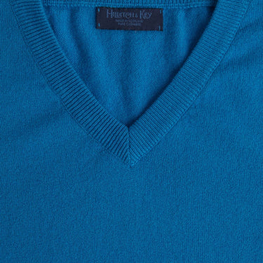 Plain Shard Blue 2 - Ply Cashmere V - Neck Pullover