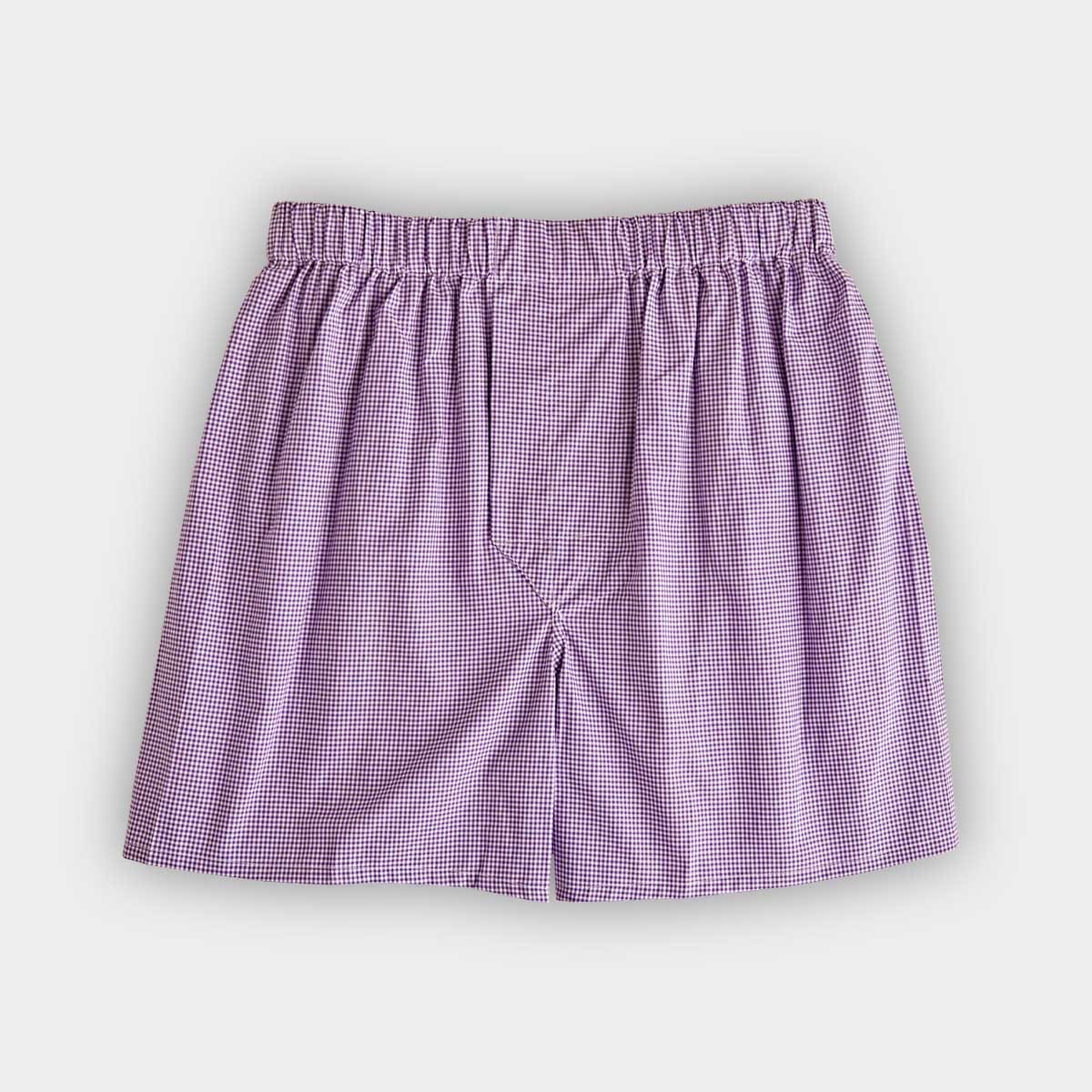 Purple & Fine Check Cotton Poplin Boxer Shorts