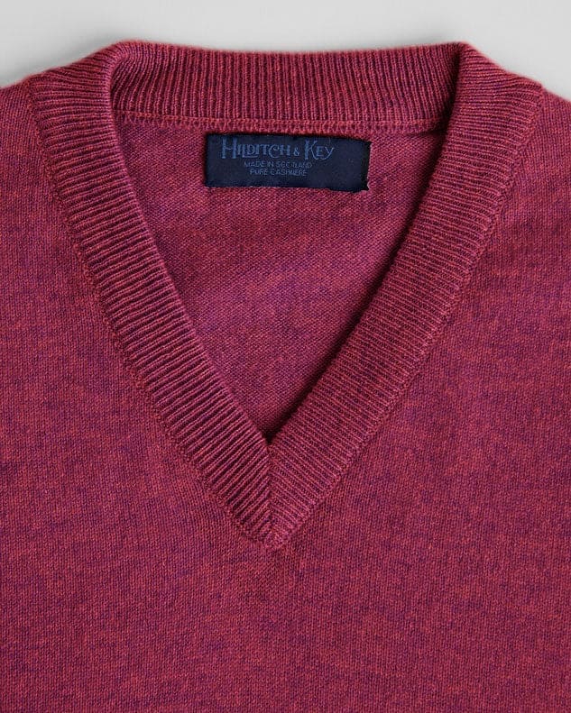 Raspberry V-Neck Cashmere Sweater | Hilditch & Key