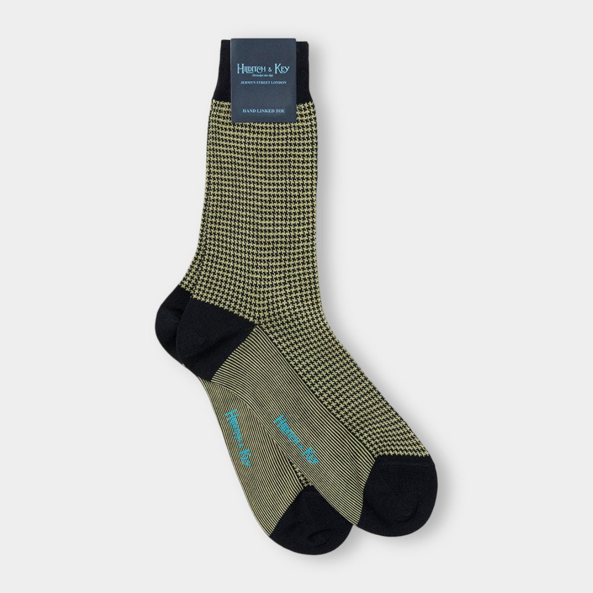 Short Green & Houndstooth Cotton Socks