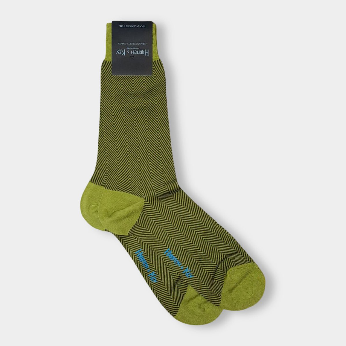 Hilditch & Key Short Lime Green Herringbone Cotton Socks