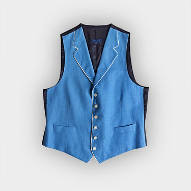 Single Breasted Blue Linen Waistcoat