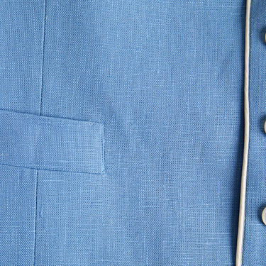 Single Breasted Blue Linen Waistcoat