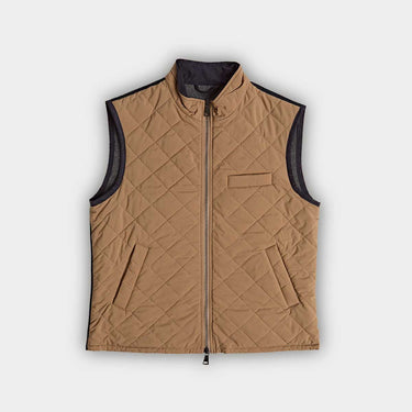 Stone Quilted Gilet With Navy Knitted Back