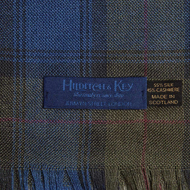 Tonal Sage Large Check Silk & Cashmere Scarf