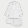 White Herringbone Cotton Pyjamas with Navy Piping