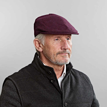Wine Damson Twill Wool Flat Cap