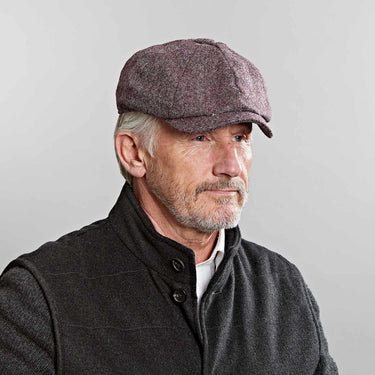Wine & Grey Plain Weave Wool Gatsby Cap