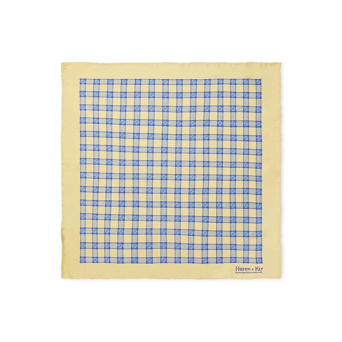 Yellow With Blue Check Silk Handkerchief