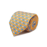 Yellow With Blue & White Flowers Printed Silk Tie