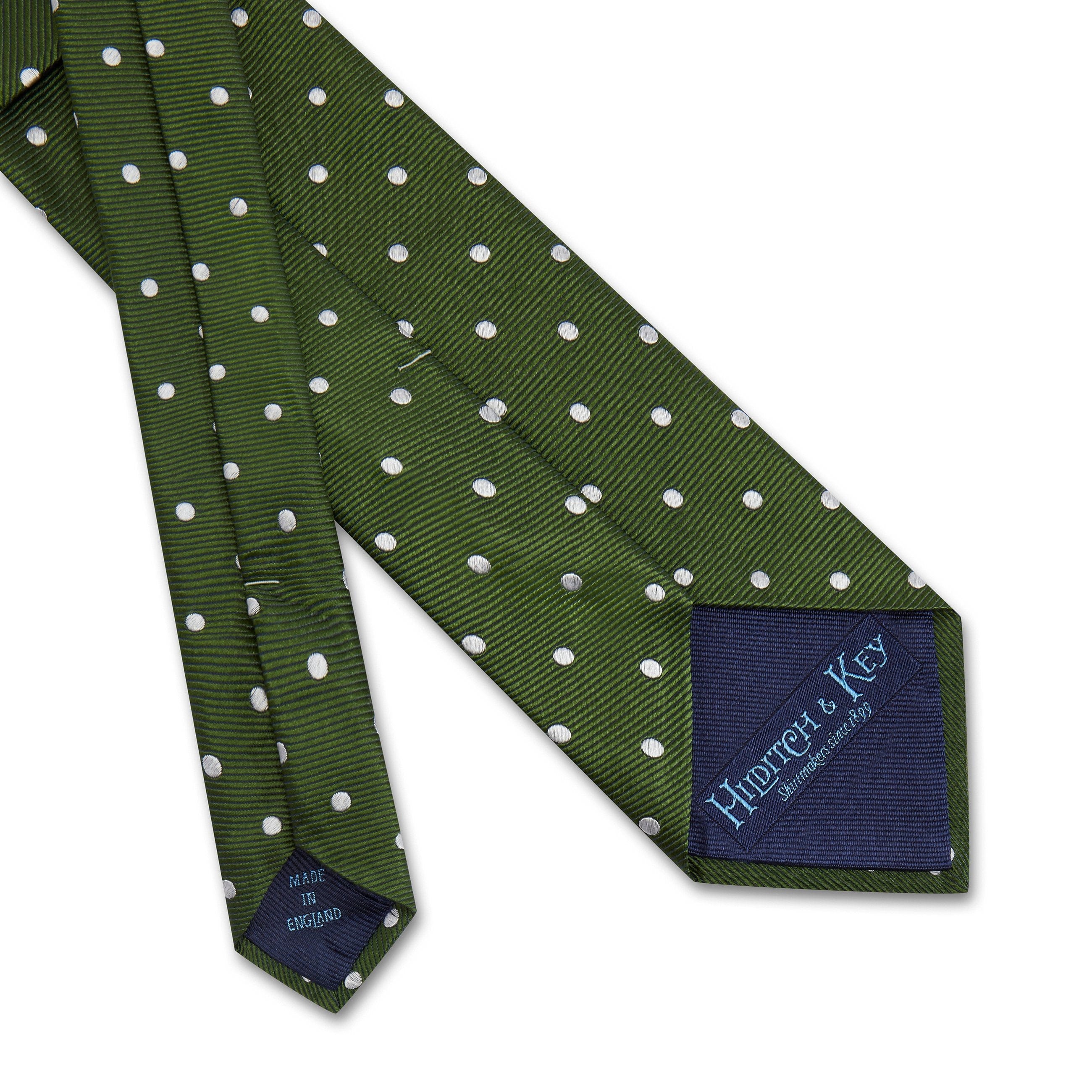 Green Twill with White Spots Woven Silk Tie - Hilditch & Key