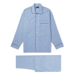 Aqua Blue & Navy Graph Overcheck Cotton Pyjamas With Navy Piping