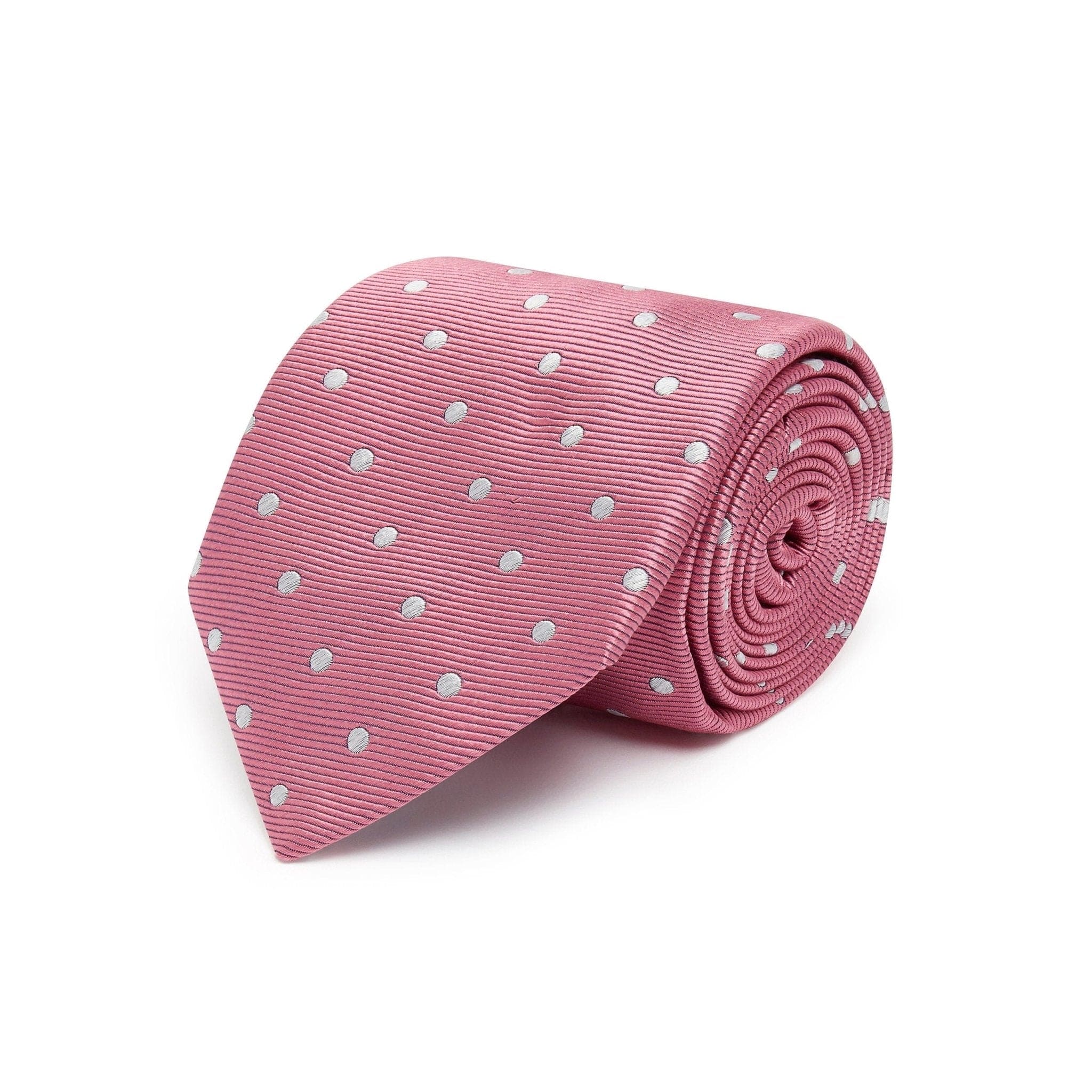 Baby Pink Twill with White Spots Woven Silk Tie