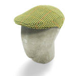 Beige & Green Houndstooth Check Wool Flat Cap