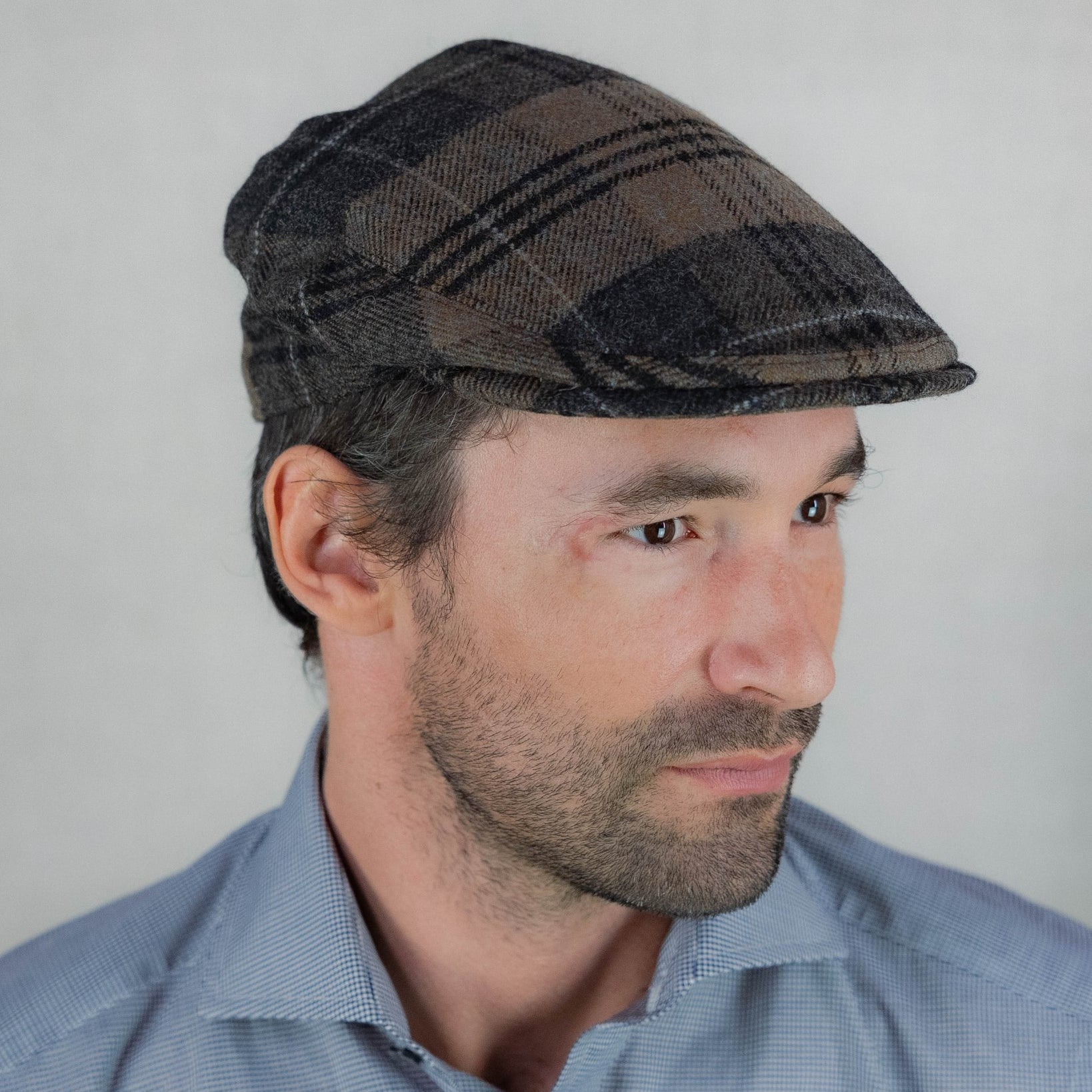 Black & Beige Check Wool Made In England Flat Cap