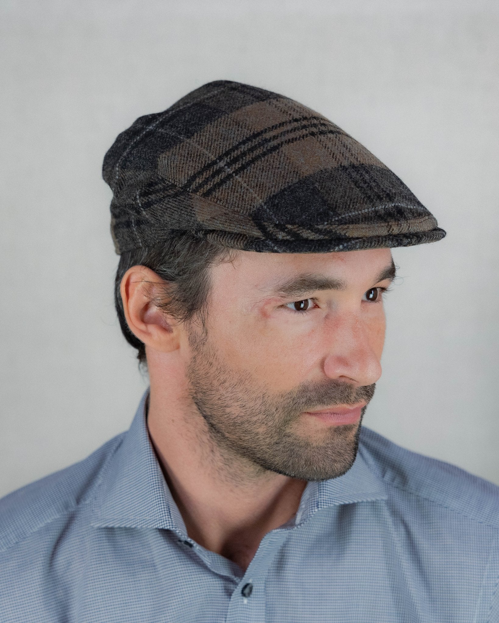 Black & Beige Check Wool Made In England Flat Cap