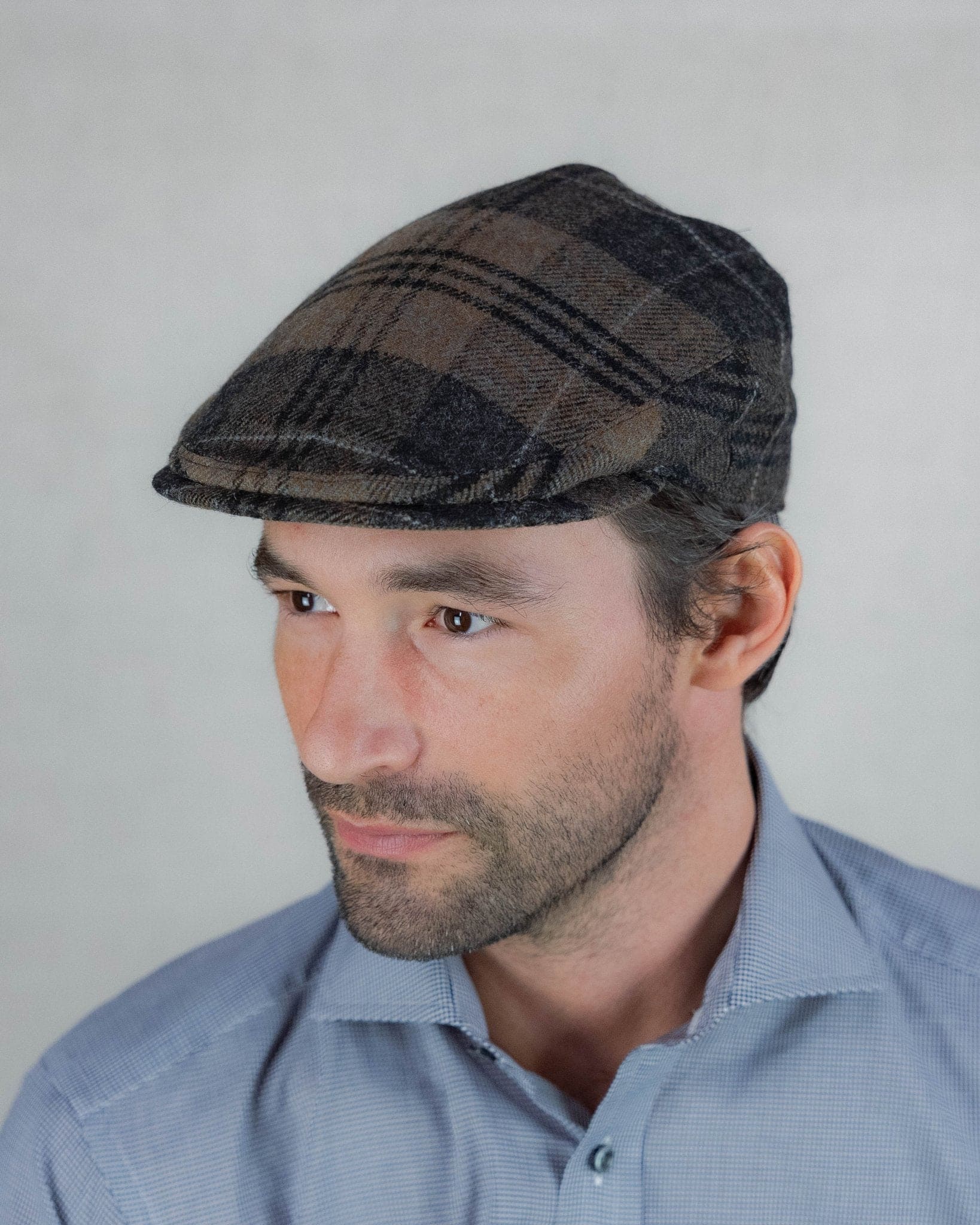 Black & Beige Check Wool Made In England Flat Cap