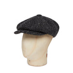 Black & Grey Heavyleight Herringbone Donegal Tweed Woollen Gatsby Cap