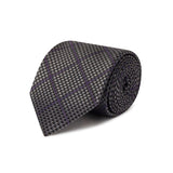 Black & Grey Houndstooth Woven Silk Tie With Purple Overcheck