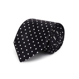 Black Printed Silk Tie with White Medium Spots - Hilditch & Key