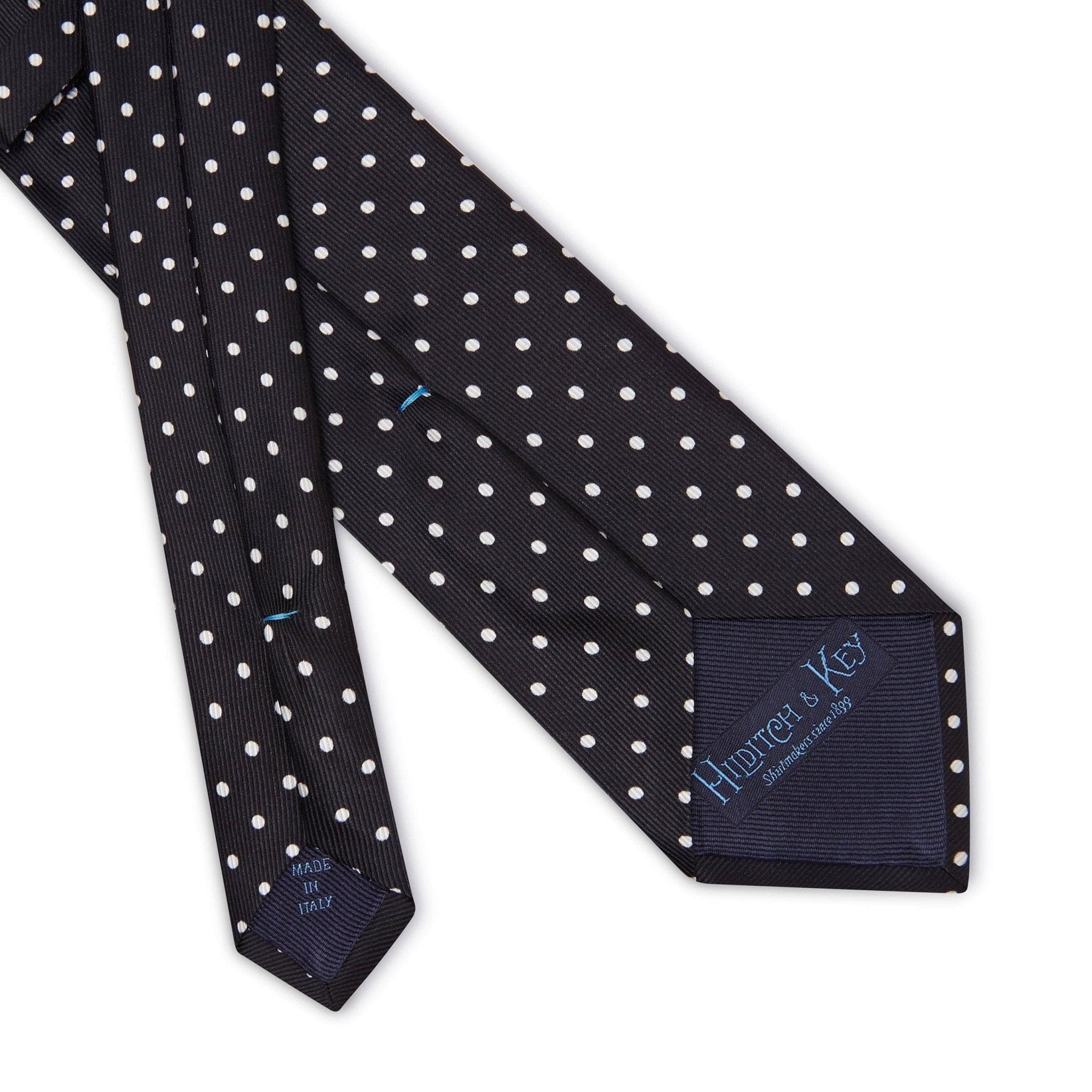 Black Printed Silk Tie with White Medium Spots - Hilditch & Key