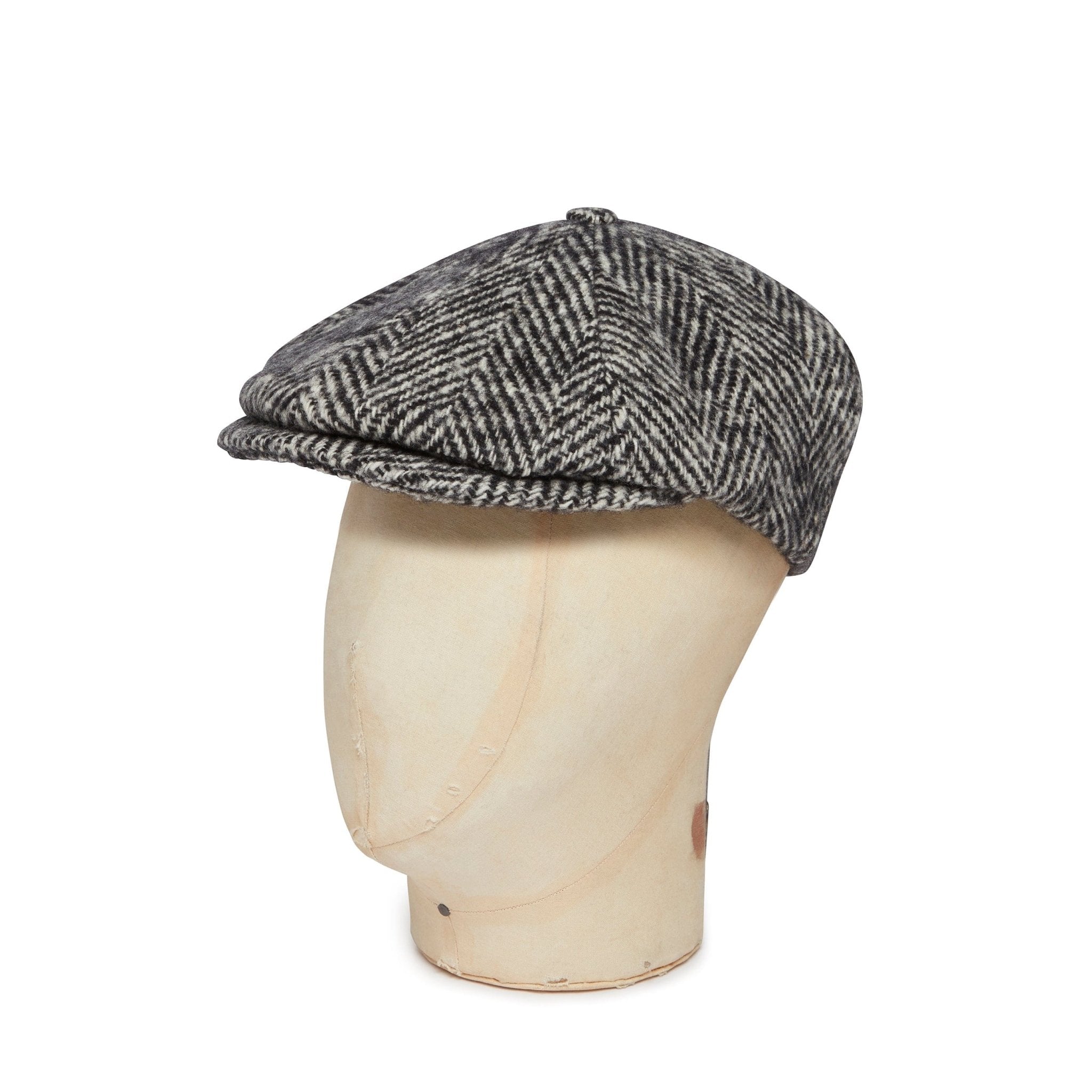 Black & White Heavyweight Herringbone Donegal Tweed Woollen Toni Cap