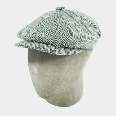 Black & White Herringbone Wool Gatsby Cap