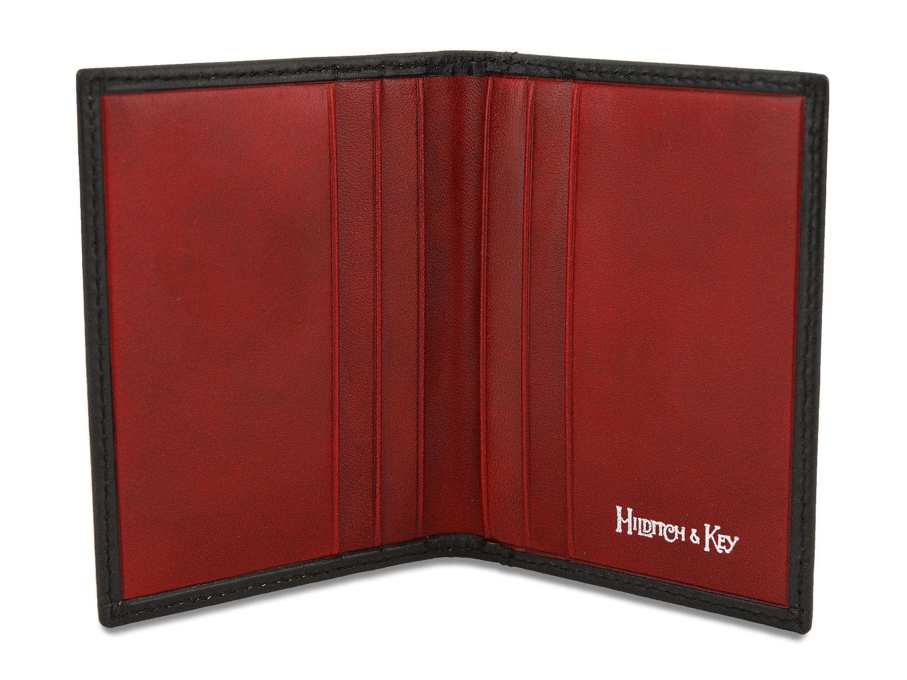 Black with Red Calf Leather Billfold Card Holder
