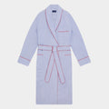 Blue Fine Bengal Cotton Gown With Red Piping