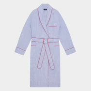 Blue Fine Bengal Cotton Gown With Red Piping