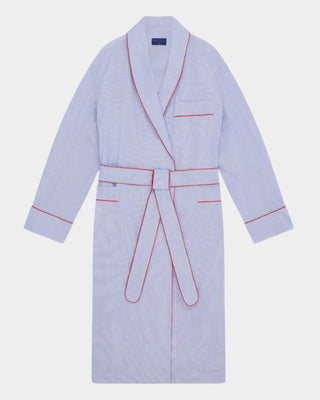 Blue Fine Bengal Cotton Gown With Red Piping