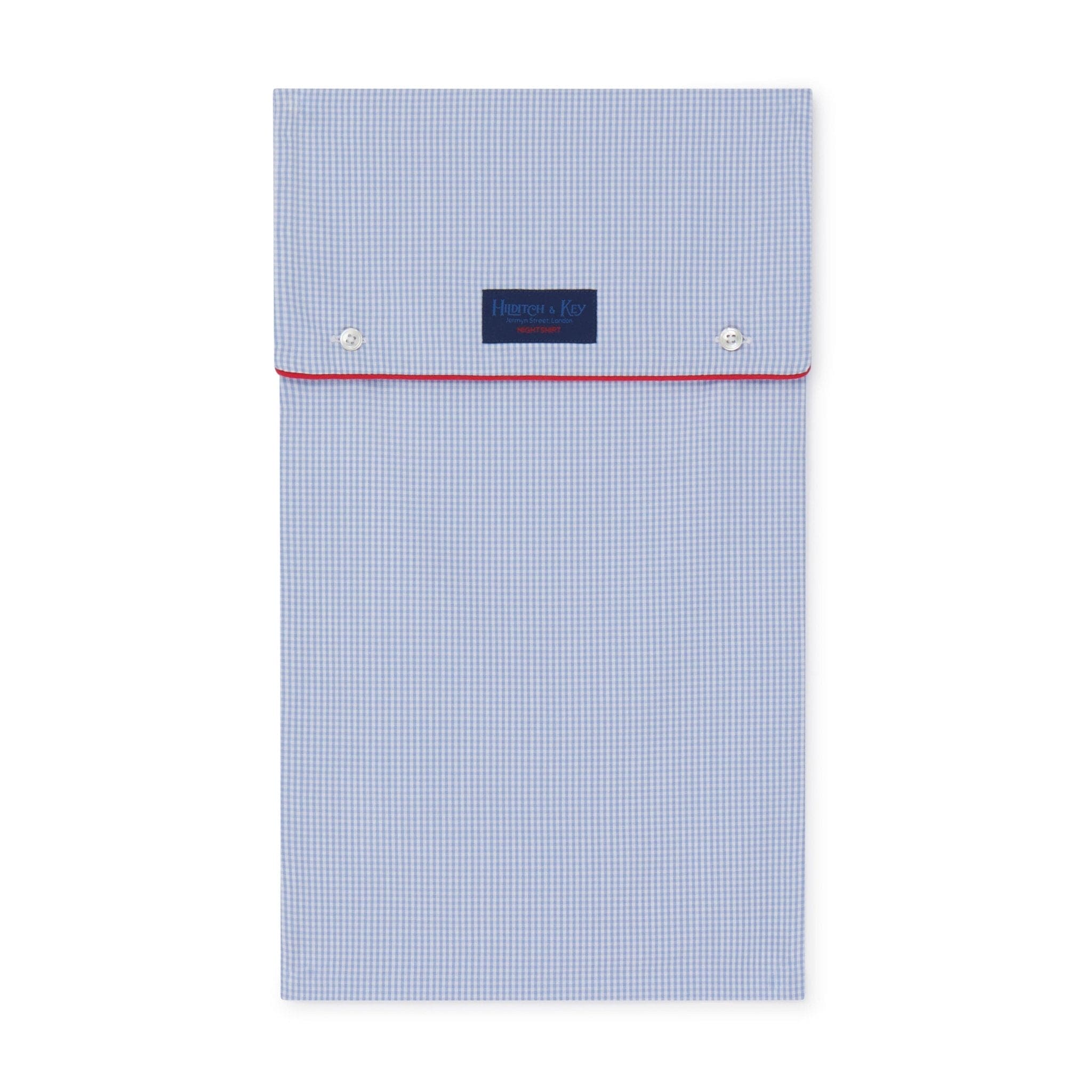 Blue Gingham Check Cotton Pyjamas With Red Piping