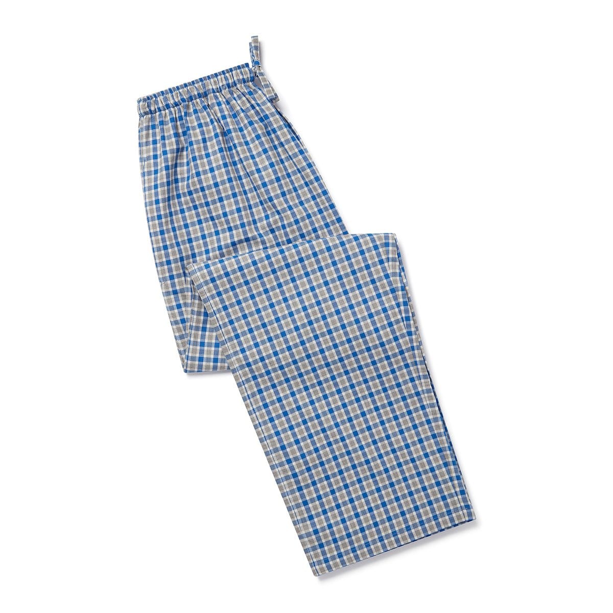 Blue, Grey & White Checked Brushed Cotton Loungewear Bottoms