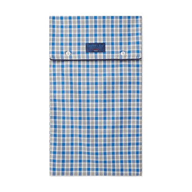 Blue, Grey & White Checked Brushed Cotton Pyjamas with Navy Piping