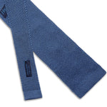 Blue Knitted Silk Tie with White Spots - Hilditch & Key