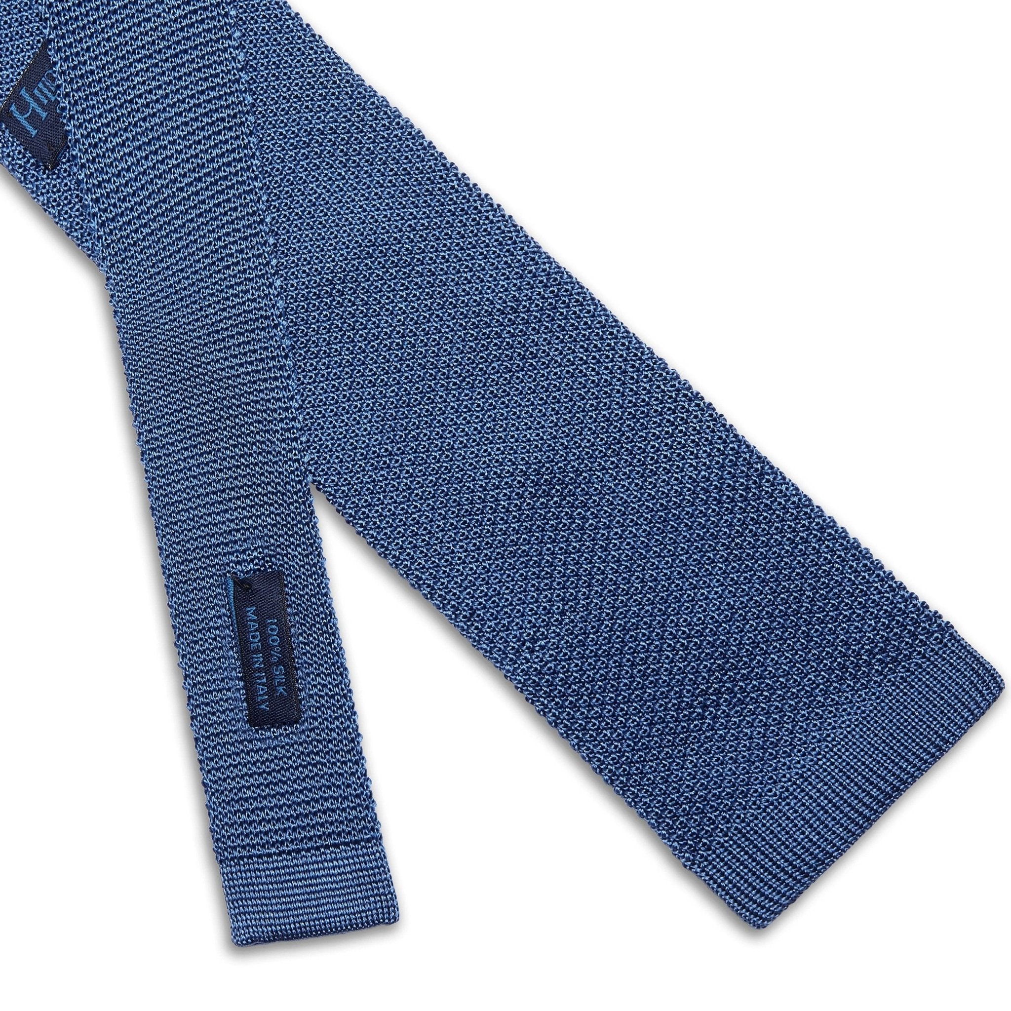 Blue Knitted Silk Tie with White Spots - Hilditch & Key