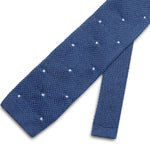 Blue Knitted Silk Tie with White Spots - Hilditch & Key
