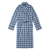 Blue & Navy Check Brushed Cotton Gown With Navy Piping