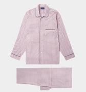 Blue & Red Graph Overcheck Cotton Pyjamas With Navy Piping