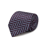 Blue & White Stripe Woven Silk Tie With Purple Chervons