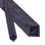 Blue & White Stripe Woven Silk Tie With Purple Chervons