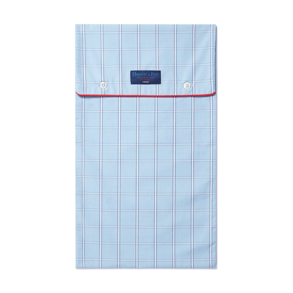 Blue With White Check Poplin Cotton Pyjamas with Red Piping