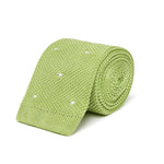 Bright Green Knitted Silk Tie with White Spots