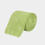 Bright Green Knitted Silk Tie with White Spots