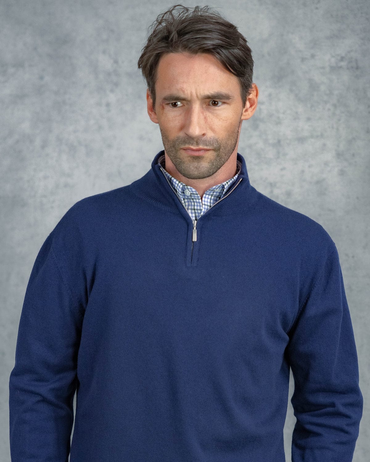 British Blue Zip Neck Cashmere Sweater