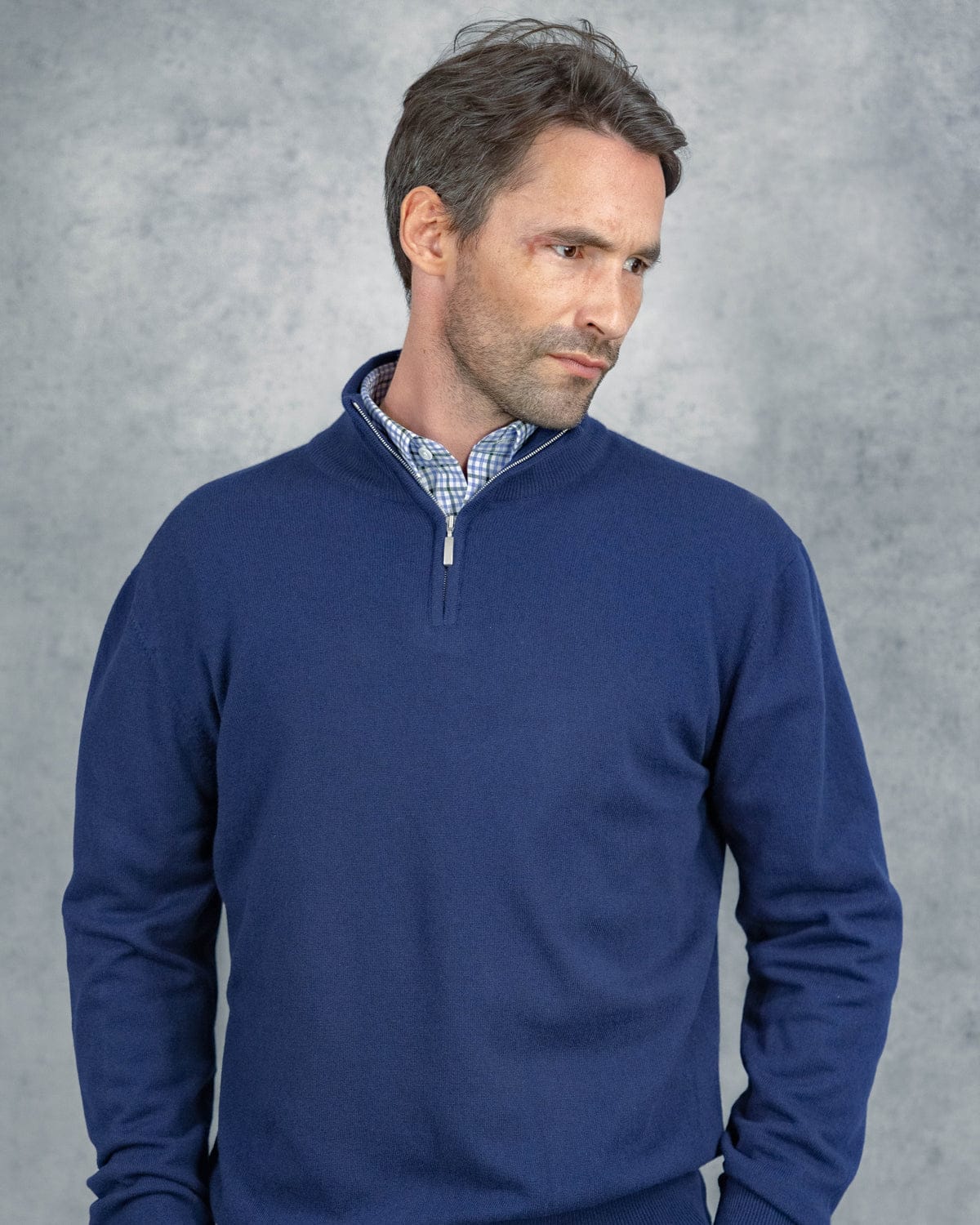 British Blue Zip Neck Cashmere Sweater