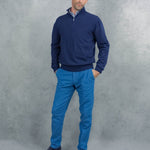British Blue Zip Neck Cashmere Sweater