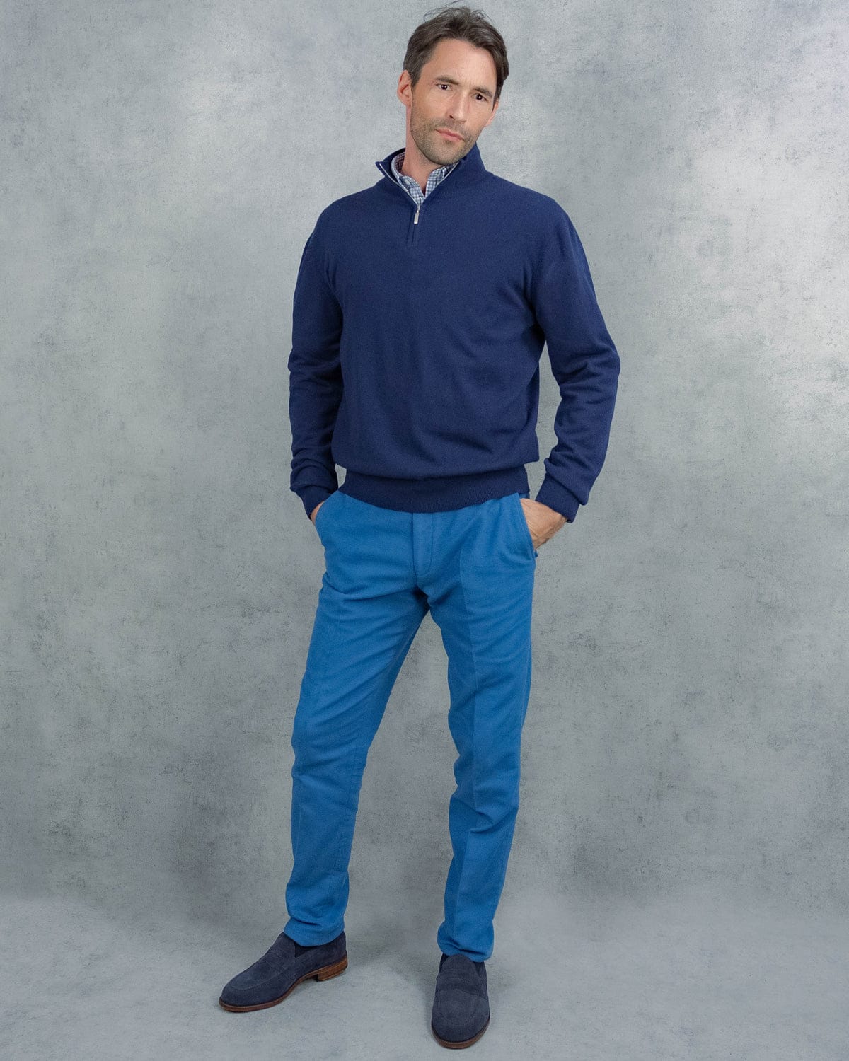 British Blue Zip Neck Cashmere Sweater