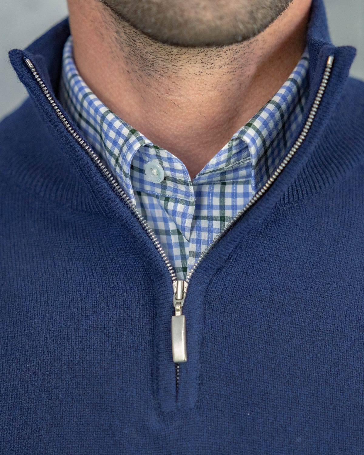 British Blue Zip Neck Cashmere Sweater