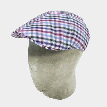 Brown, Blue & White Checked Cotton Roma Cap